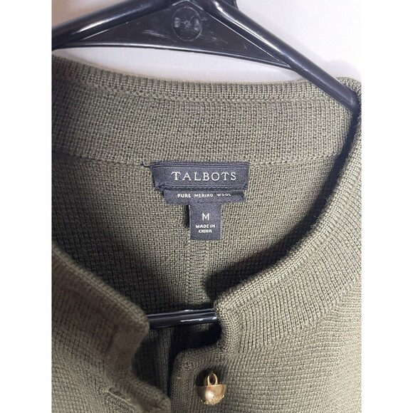 Talbots Military Style Cardigan Jacket Merino Wool Army Green Cozy Women's Sz M - Picture 3 of 8